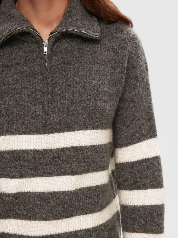 SELECTED HALVLÅNGT BLIXTLÅS TRÖJA Grey Discount