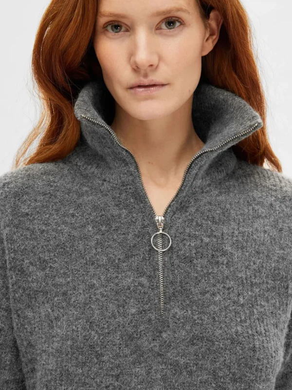 SELECTED HALVLÅNGT BLIXTLÅS TRÖJA Grey Fashion