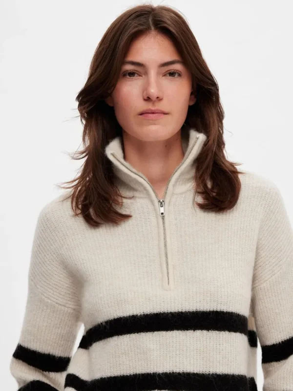 SELECTED HALVLÅNGT BLIXTLÅS TRÖJA Beige Store