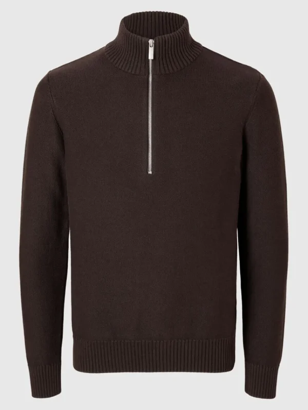 SELECTED HALVLÅNGT BLIXTLÅS TRÖJA Brown Flash Sale