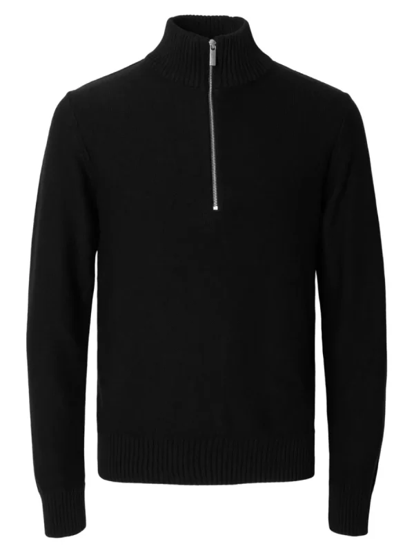SELECTED HALVLÅNGT BLIXTLÅS TRÖJA Black Best