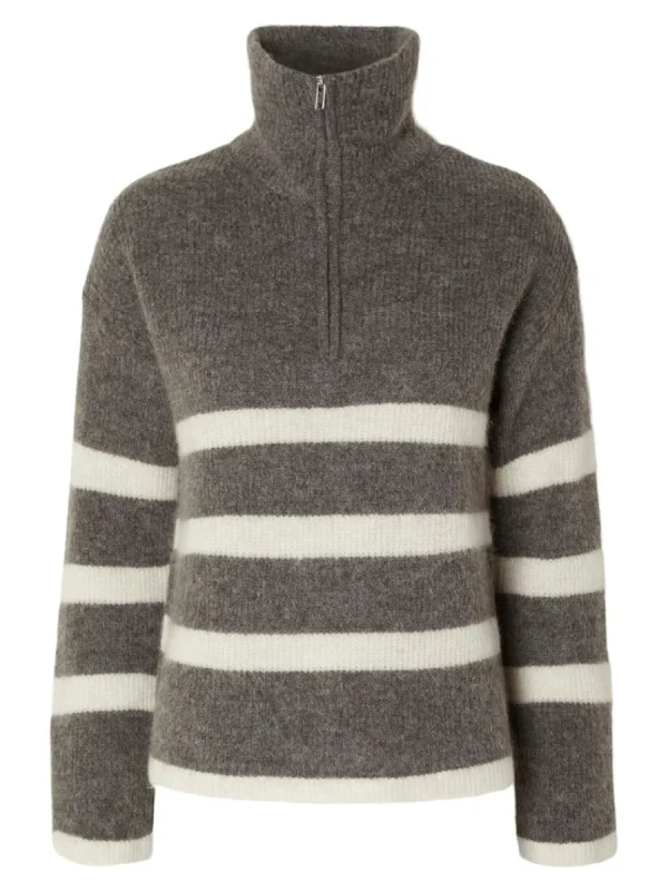 SELECTED HALVLÅNGT BLIXTLÅS TRÖJA Grey Discount