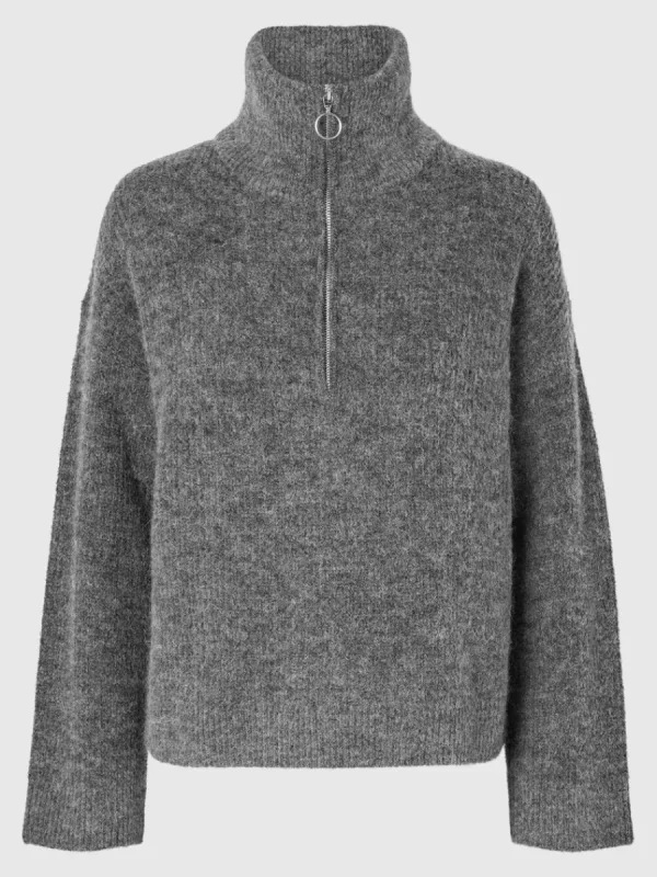 SELECTED HALVLÅNGT BLIXTLÅS TRÖJA Grey Fashion