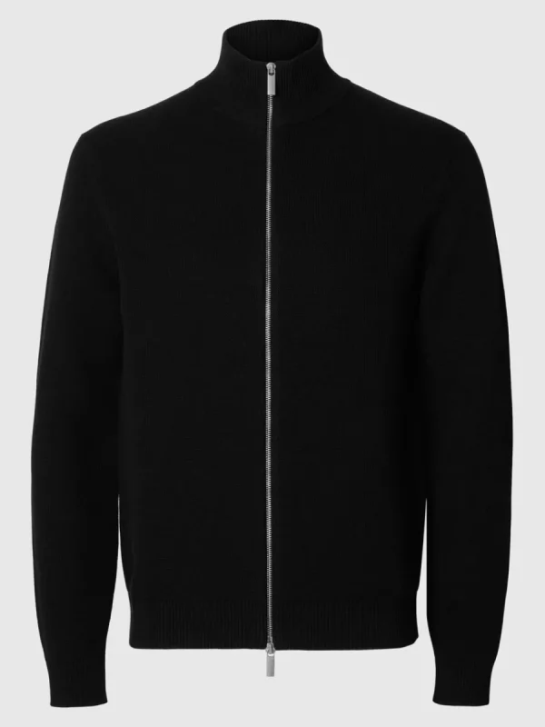 SELECTED HÖG HALS MED BLIXTLÅS STICKAD KOFTA Black Shop