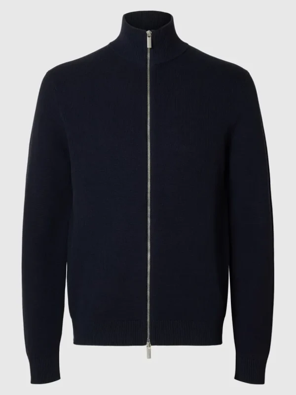 SELECTED HÖG HALS MED BLIXTLÅS STICKAD KOFTA Blue Discount