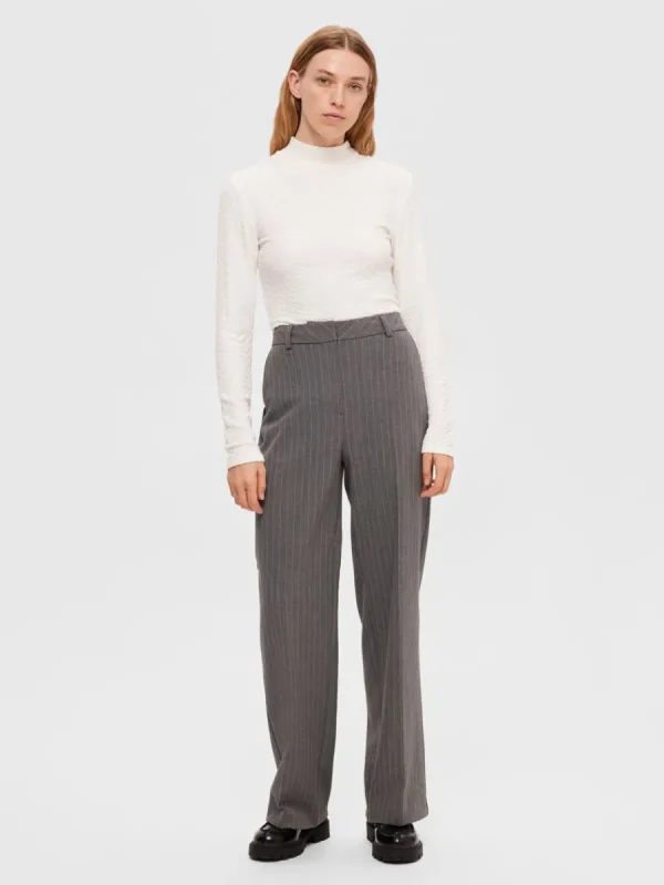 SELECTED HÖG HALS MED TEXTUR STICKAD TOPP White Sale