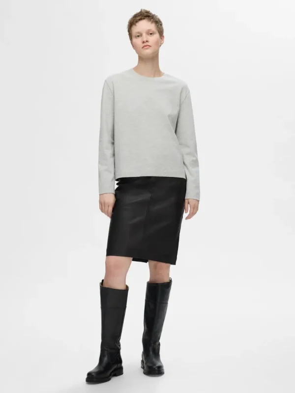 SELECTED HÖG LÄDERKJOL Black Online