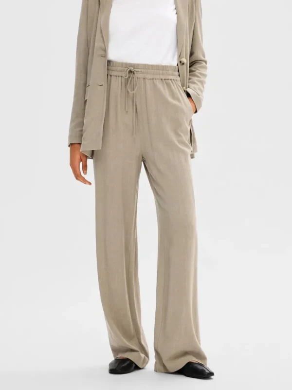 SELECTED HÖG MIDJA BYXOR Beige Shop