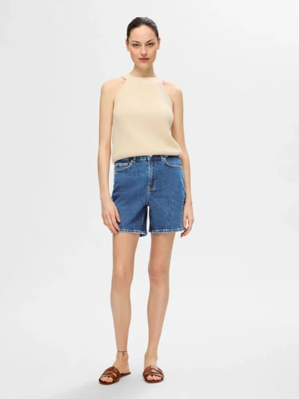 SELECTED HÖG MIDJA JEANSSHORTS Blue New