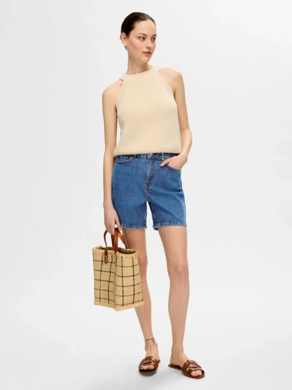 SELECTED HÖG MIDJA JEANSSHORTS Blue New