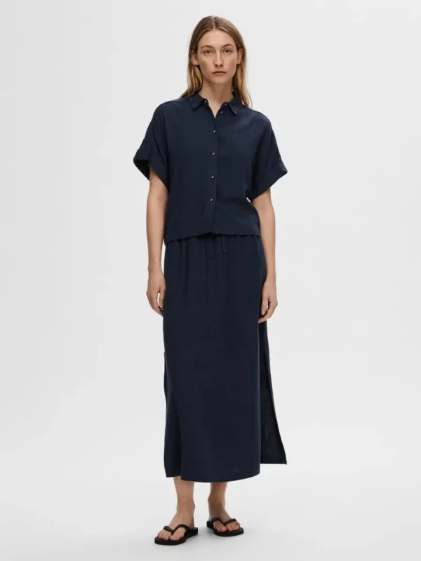SELECTED HÖG MIDJA MAXIKJOL Blue Clearance