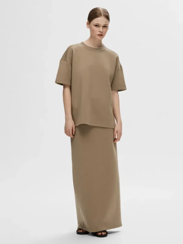 SELECTED HÖG MIDJA MAXIKJOL Brown Cheap