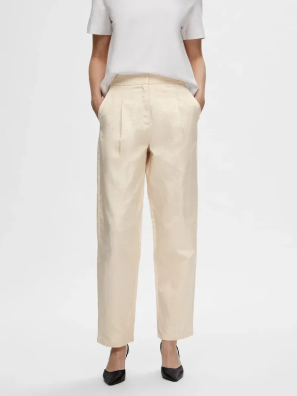 SELECTED HÖG MIDJA RAKA BYXOR Beige Best