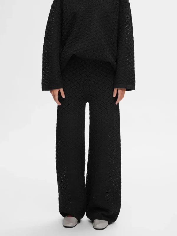 SELECTED HÖG MIDJA STICKADE BYXOR Black Sale