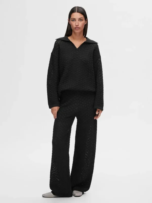 SELECTED HÖG MIDJA STICKADE BYXOR Black Sale