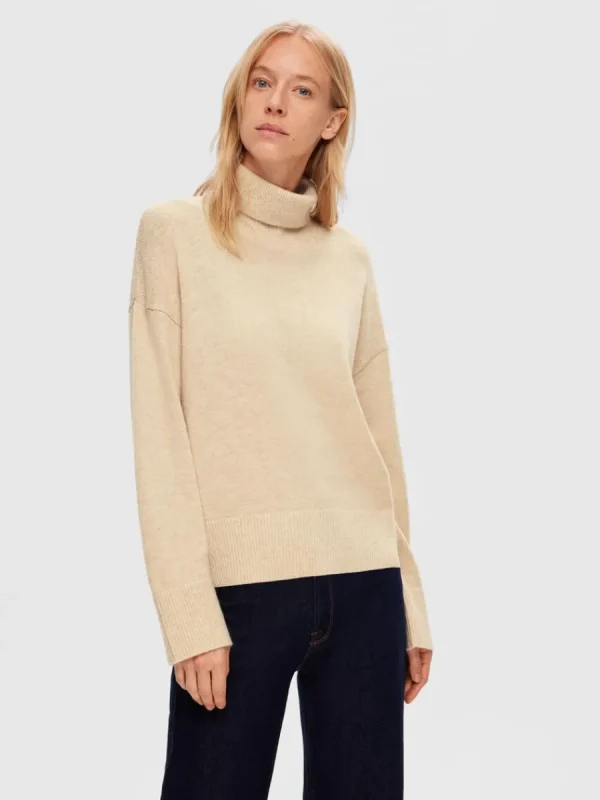 SELECTED HÖGHALSAD TRÖJA Beige Cheap