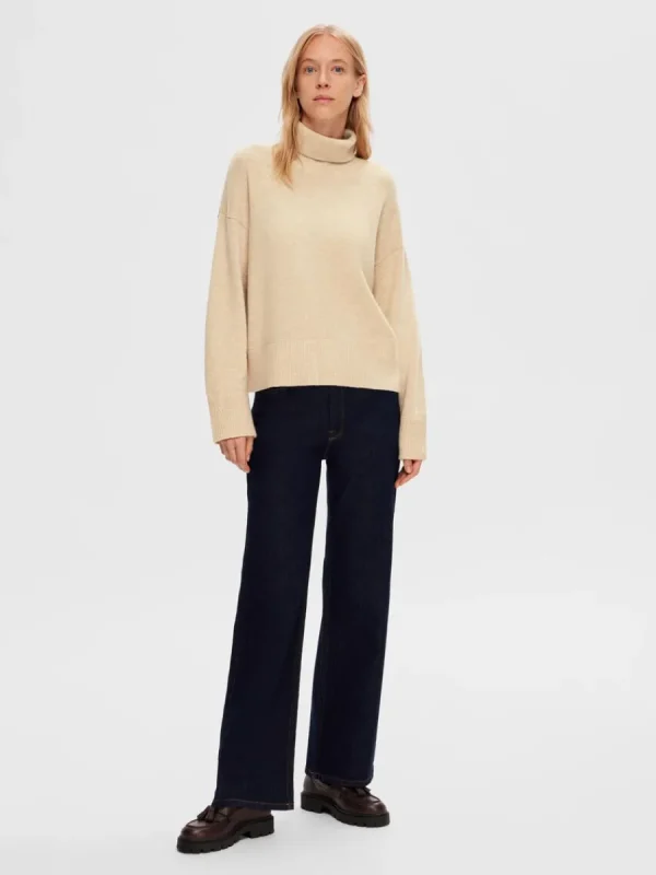 SELECTED HÖGHALSAD TRÖJA Beige Cheap