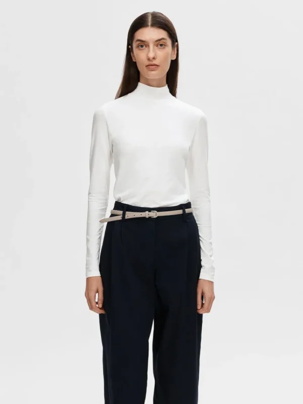 SELECTED HÖGHALSAD T-SHIRT White Clearance