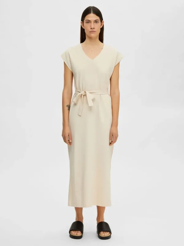 SELECTED HOLKÄRM MIDIKLÄNNING Beige Clearance