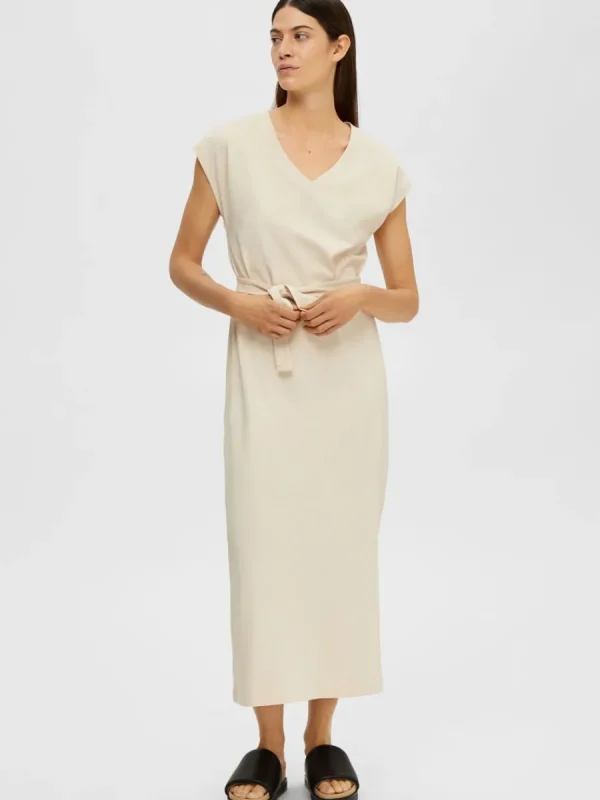 SELECTED HOLKÄRM MIDIKLÄNNING Beige Clearance