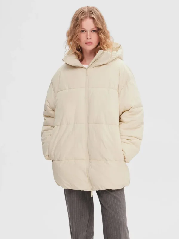 SELECTED JUSTERBAR PUFFERJACKA Beige Clearance
