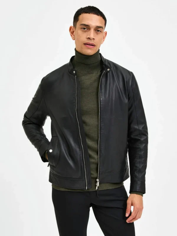 SELECTED KLASSISKA LÄDERJACKA Black Flash Sale