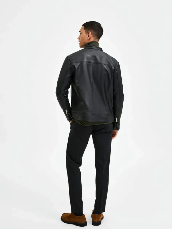 SELECTED KLASSISKA LÄDERJACKA Black Flash Sale