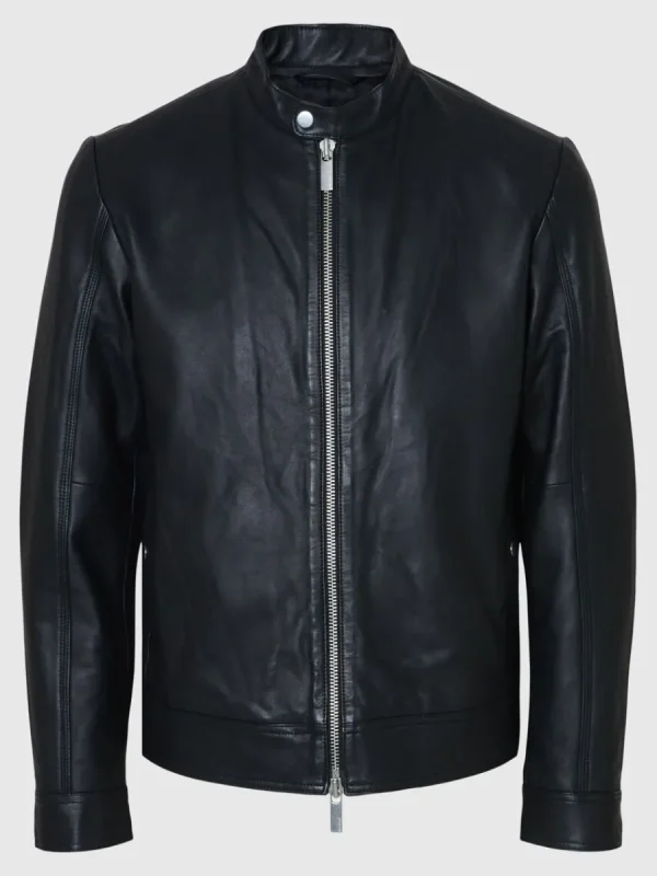SELECTED KLASSISKA LÄDERJACKA Black Flash Sale