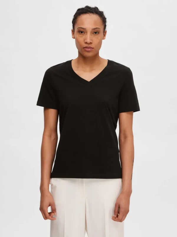 SELECTED KLASSISKA V-NECK T-SHIRT Black Store