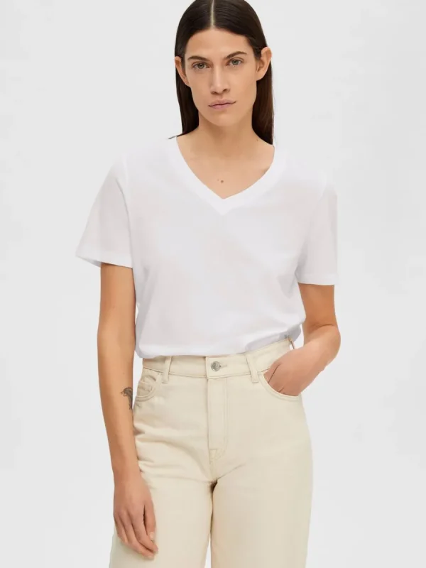 SELECTED KLASSISKA V-NECK T-SHIRT White Fashion