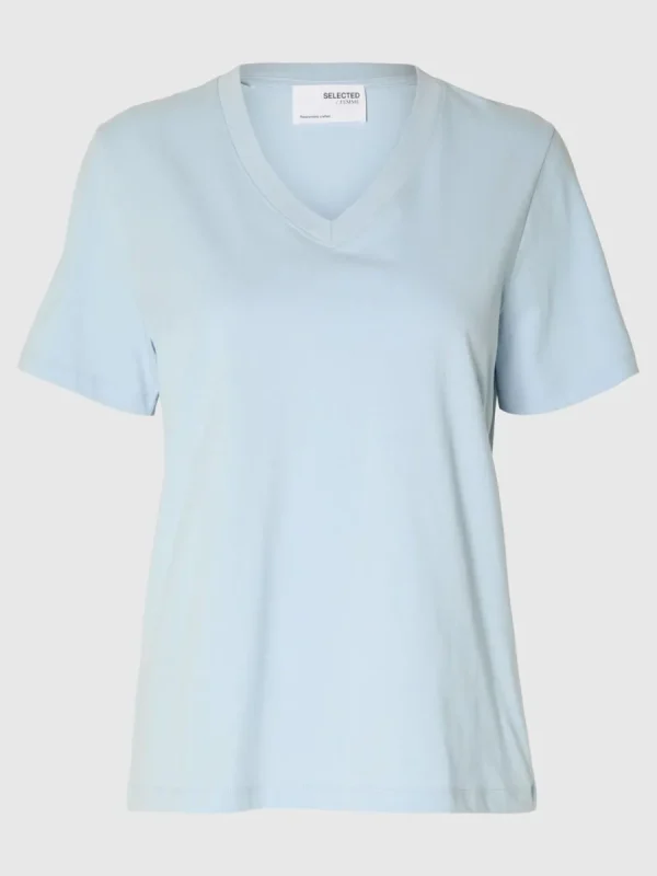 SELECTED KLASSISKA V-NECK T-SHIRT Blue Hot