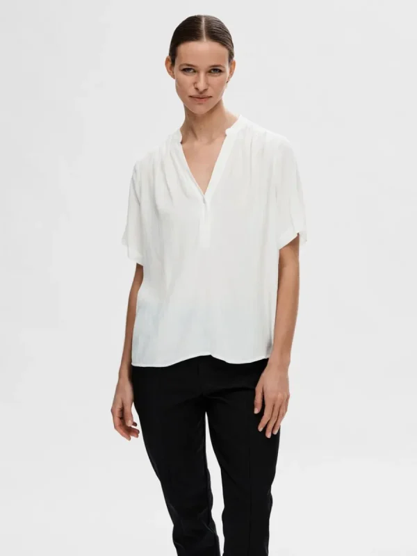 SELECTED KORTÄRMAD BLUS White Flash Sale