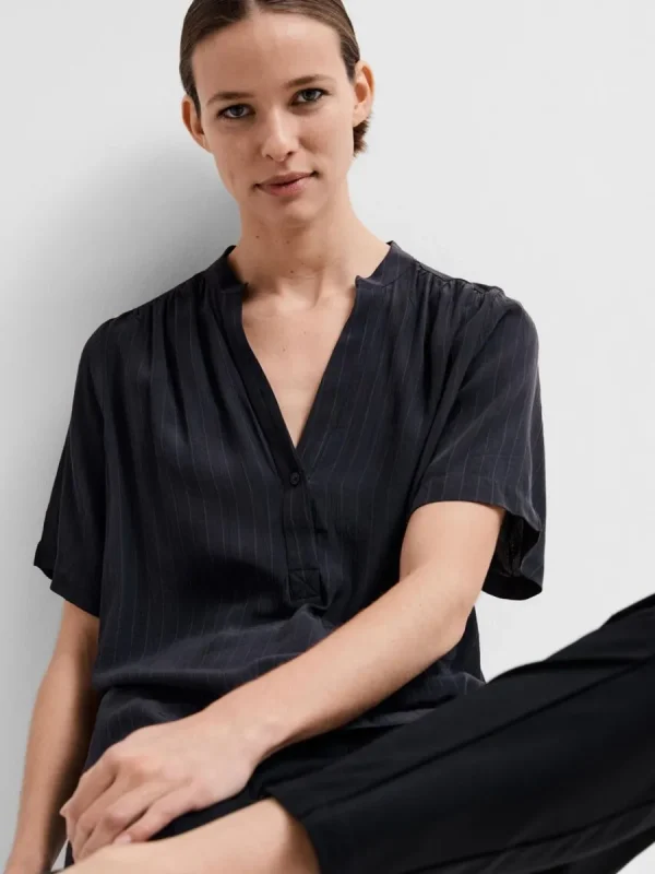 SELECTED KORTÄRMAD BLUS Blue Discount
