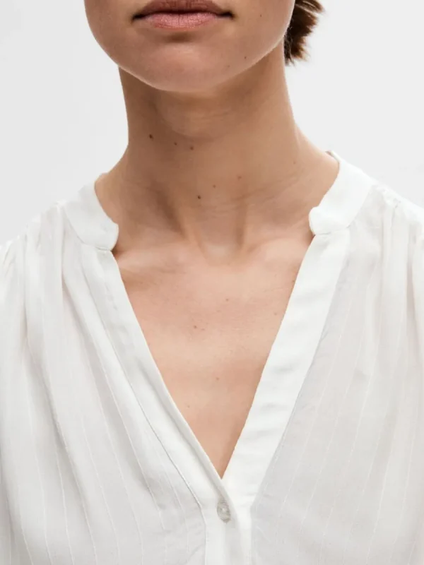 SELECTED KORTÄRMAD BLUS White Flash Sale