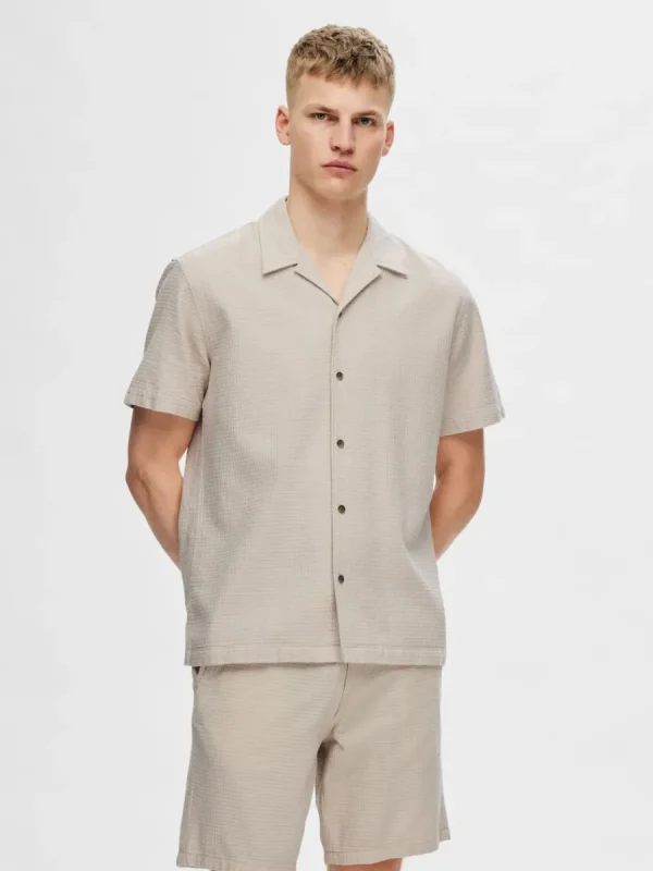SELECTED KORTÄRMAD BOMULL SKJORTA Beige Online