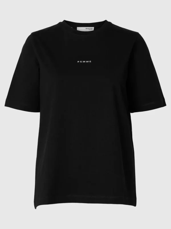 SELECTED KORTÄRMAD BOMULL T-SHIRT Black Best Sale