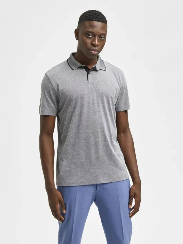 SELECTED KORTÄRMAD COOLMAX® PIKÉTRÖJA Grey Best
