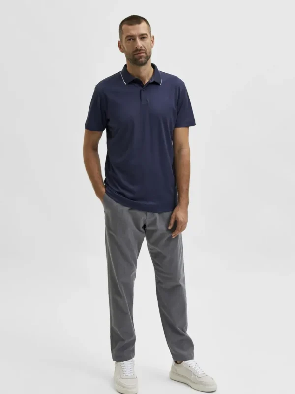SELECTED KORTÄRMAD COOLMAX® PIKÉTRÖJA Blue Sale