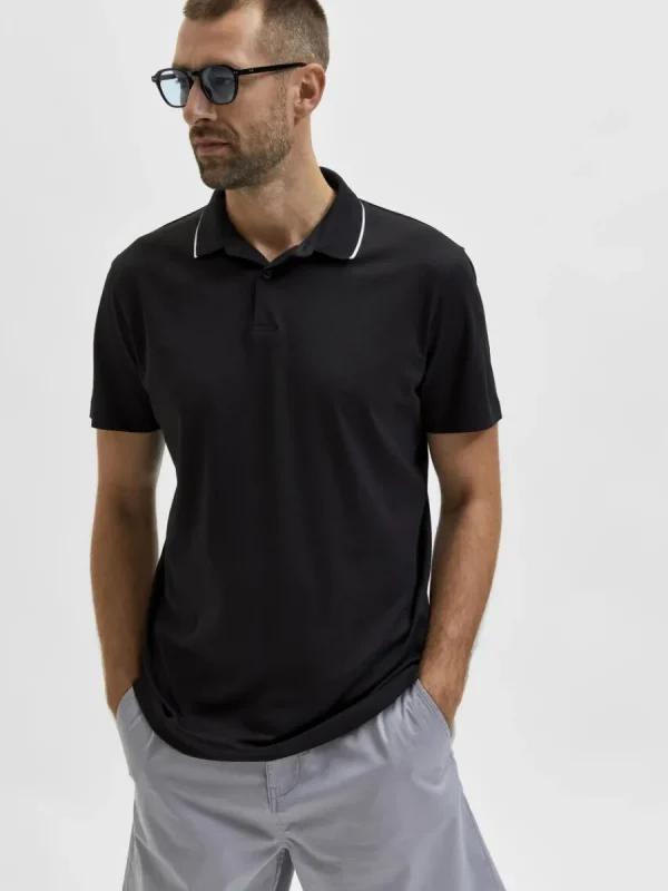 SELECTED KORTÄRMAD COOLMAX® PIKÉTRÖJA Black Online