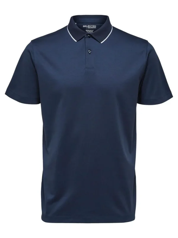 SELECTED KORTÄRMAD COOLMAX® PIKÉTRÖJA Blue Sale