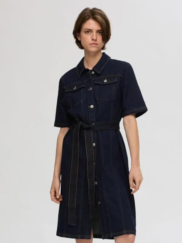 SELECTED KORTÄRMAD JEANSKLÄNNING Blue Store