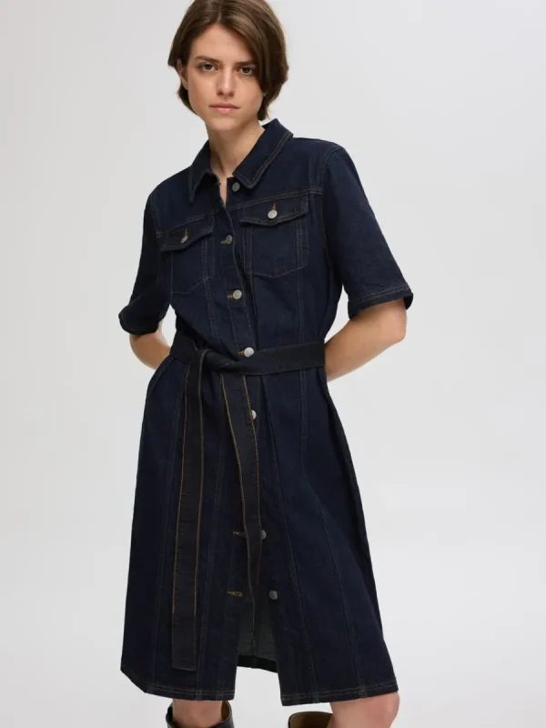 SELECTED KORTÄRMAD JEANSKLÄNNING Blue Store