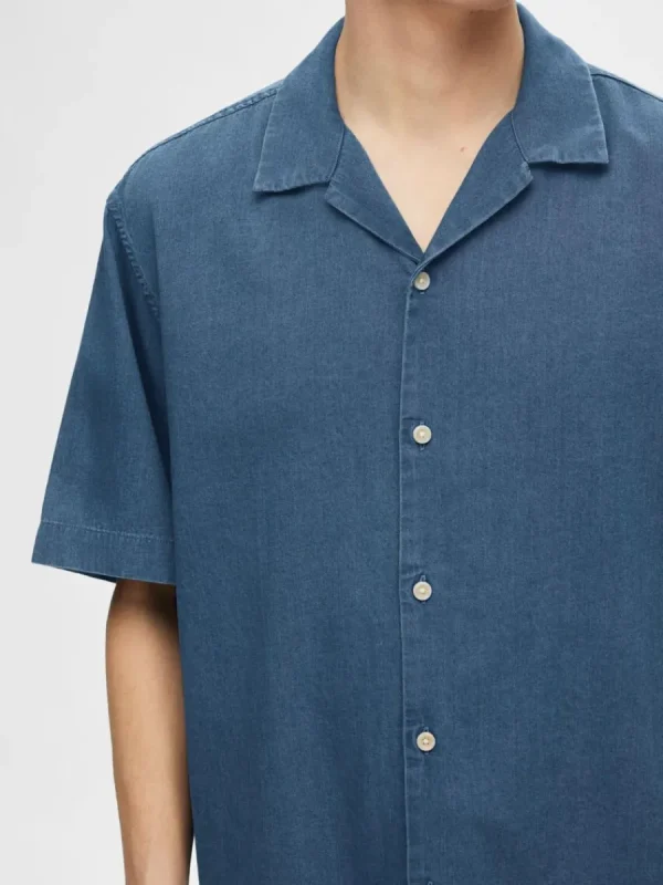 SELECTED KORTÄRMAD JEANSSKJORTA Blue Cheap