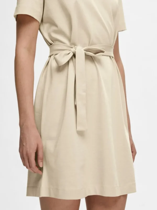 SELECTED KORTÄRMAD KORT KLÄNNING Beige Store