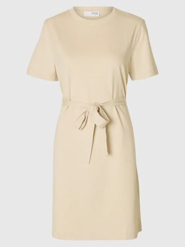 SELECTED KORTÄRMAD KORT KLÄNNING Beige Store