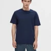 SELECTED KORTÄRMAD MED AVSLAPPNAD PASSFORM T-SHIRT Blue Hot