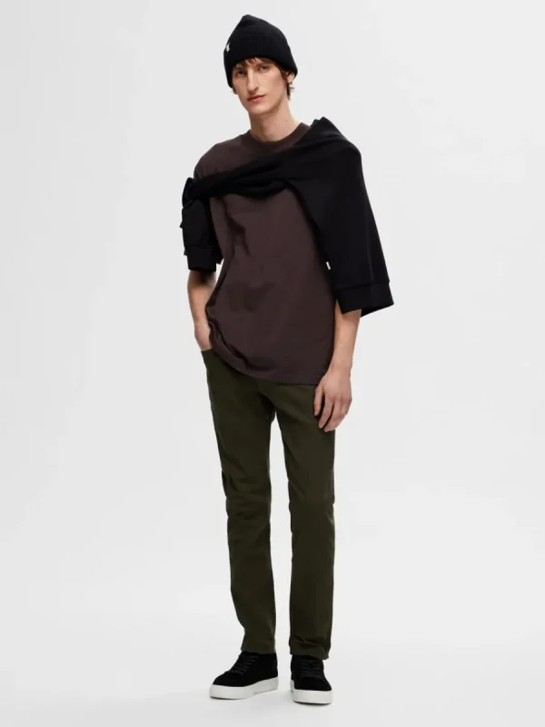 SELECTED KORTÄRMAD MED AVSLAPPNAD PASSFORM T-SHIRT Brown Store