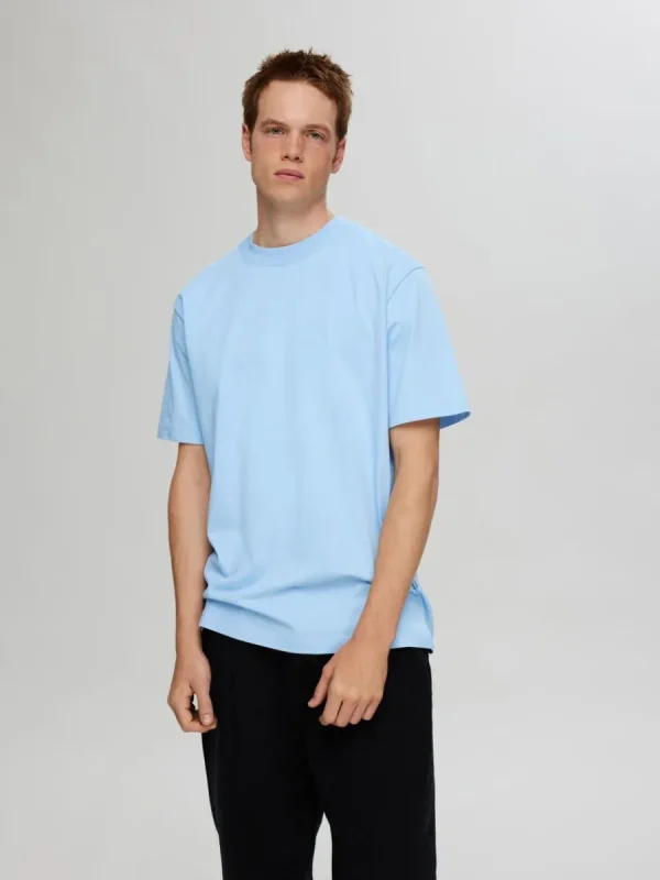 SELECTED KORTÄRMAD MED AVSLAPPNAD PASSFORM T-SHIRT Blue Cheap