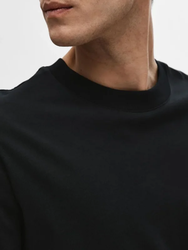 SELECTED KORTÄRMAD MED AVSLAPPNAD PASSFORM T-SHIRT Black Best Sale