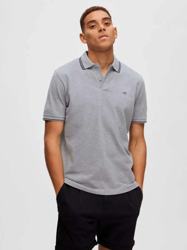 SELECTED KORTÄRMAD PIKÉTRÖJA Grey Cheap